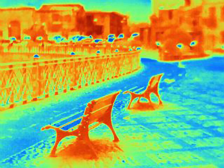Thermal image of benches on city street