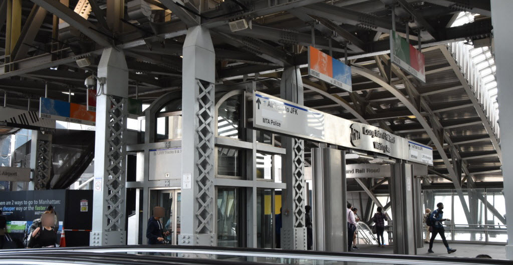 Interior of Jamaica Station LIRR in New York City with passengers traffic